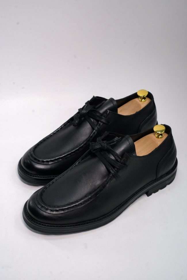 Severin Shadow Matte Black Leather Moc-Toe Shoes