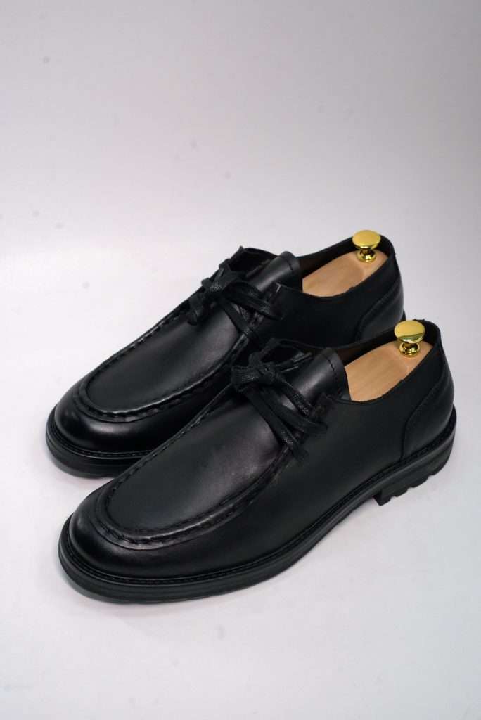 Severin Shadow Matte Black Leather Moc-Toe Shoes