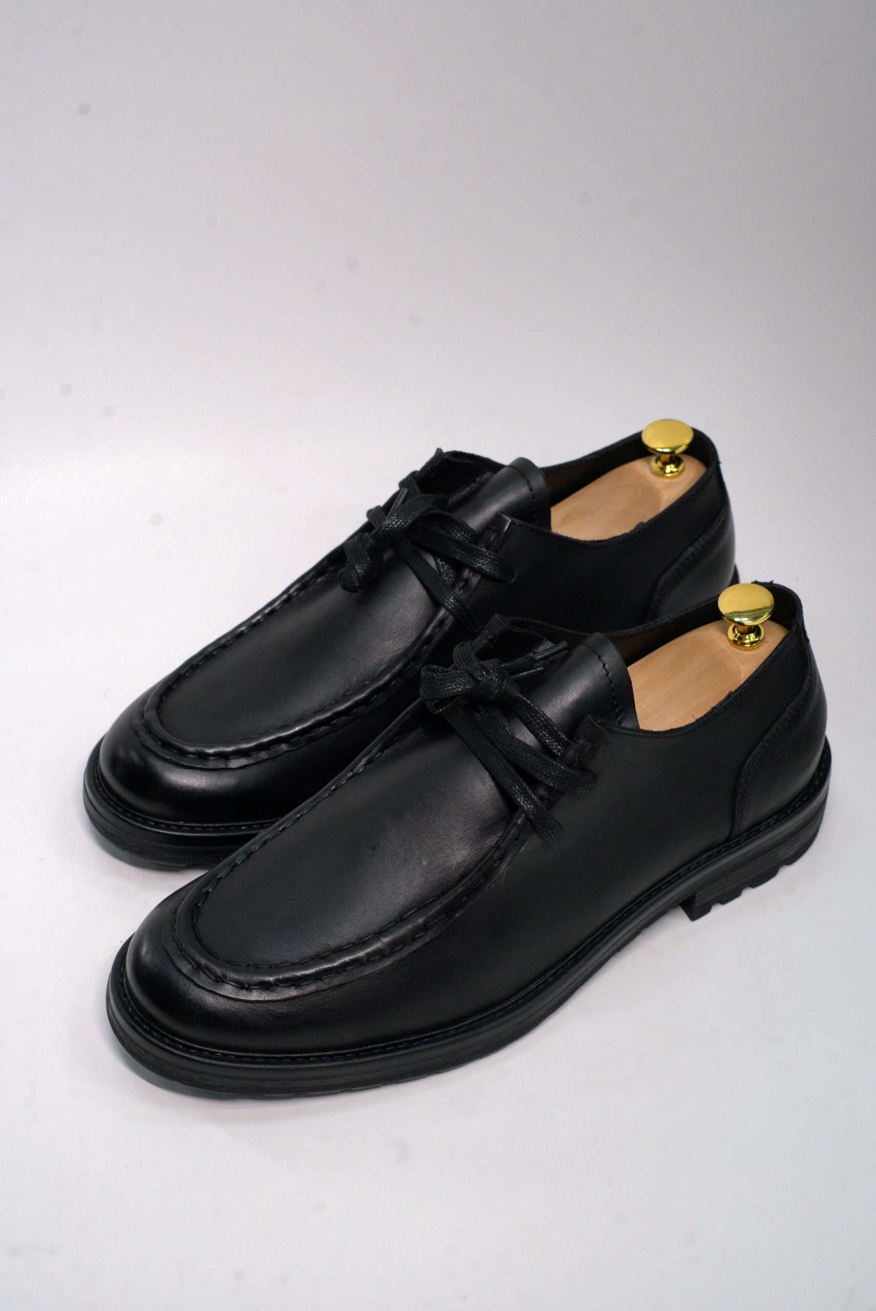 Severin Shadow Matte Black Leather Moc-Toe Shoes