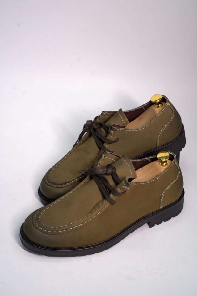 Severin Olive Leaf Green Suede Moc-Toe Shoes