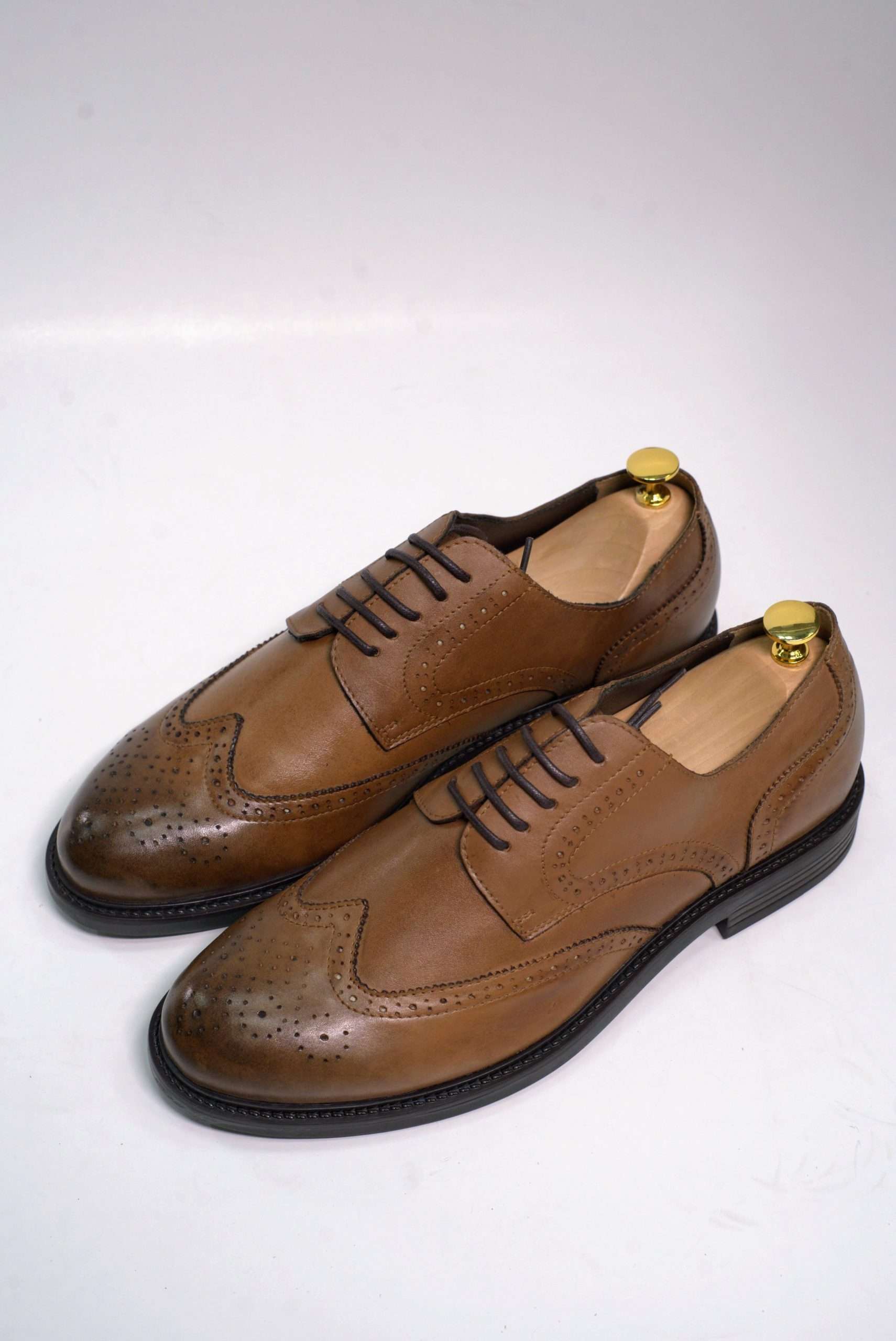Severin Cognac Wingtip Dress Shoe Hand-Burnished Leather